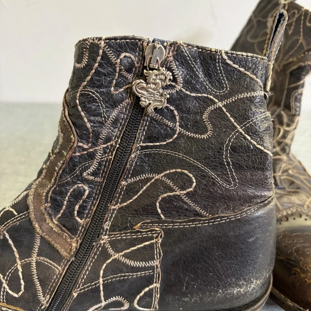 Mark Nason Boots Mens 11 Brown Rock Lir Italian‎ Leather Cross Embroidered Ankle